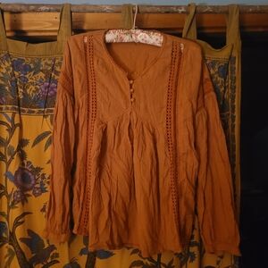 Ro & De Terracotta Blouse with Lace Detail